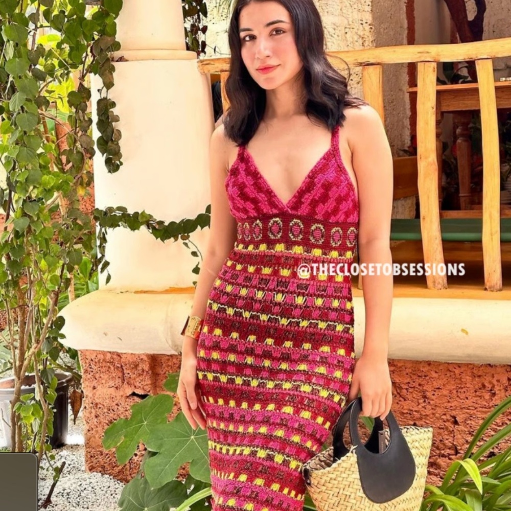 Zara Strappy Crochet Midi Dress, Sz L, Like New - Picture 2 of 8